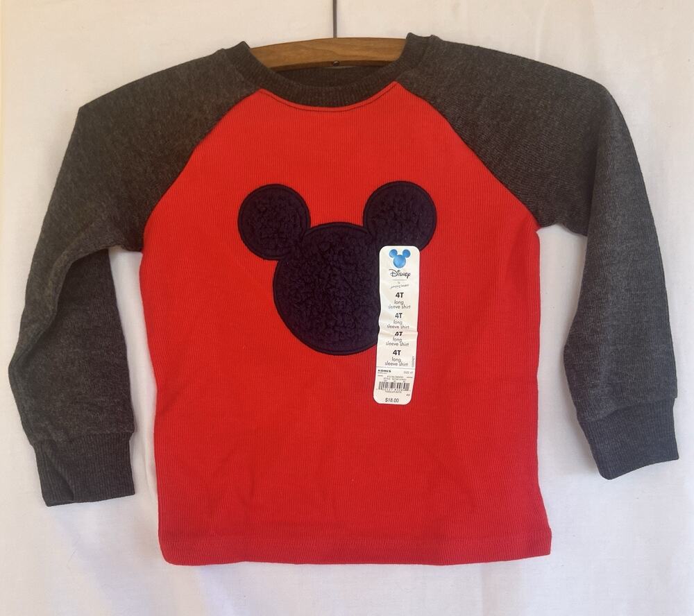 DISNEY MICKEY MOUSE LONG SLEEVE Red,black THERMAL SZ 4T NWT